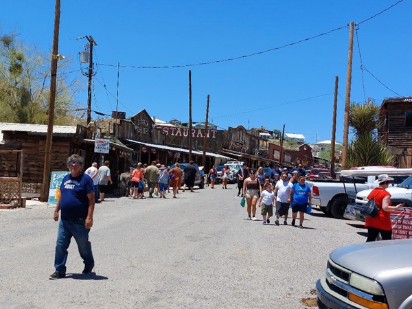 Street view of main street in the old mining town of Oatman, AZ