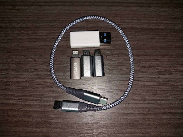 USB-C adapters and charging cable.